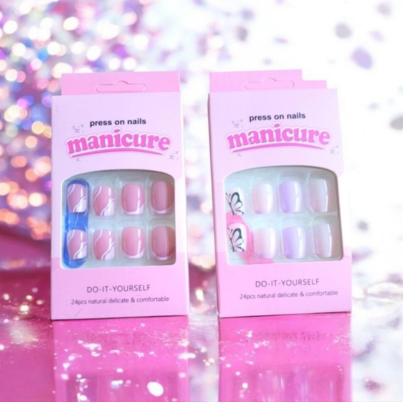 Two Pack Pink White Purple Press On Nails - Picture 1 of 3